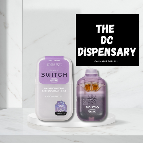Boutiq Switch Purple Berry x Mango Runtz Indica 2g dual-tank disposable at The DC Dispensary